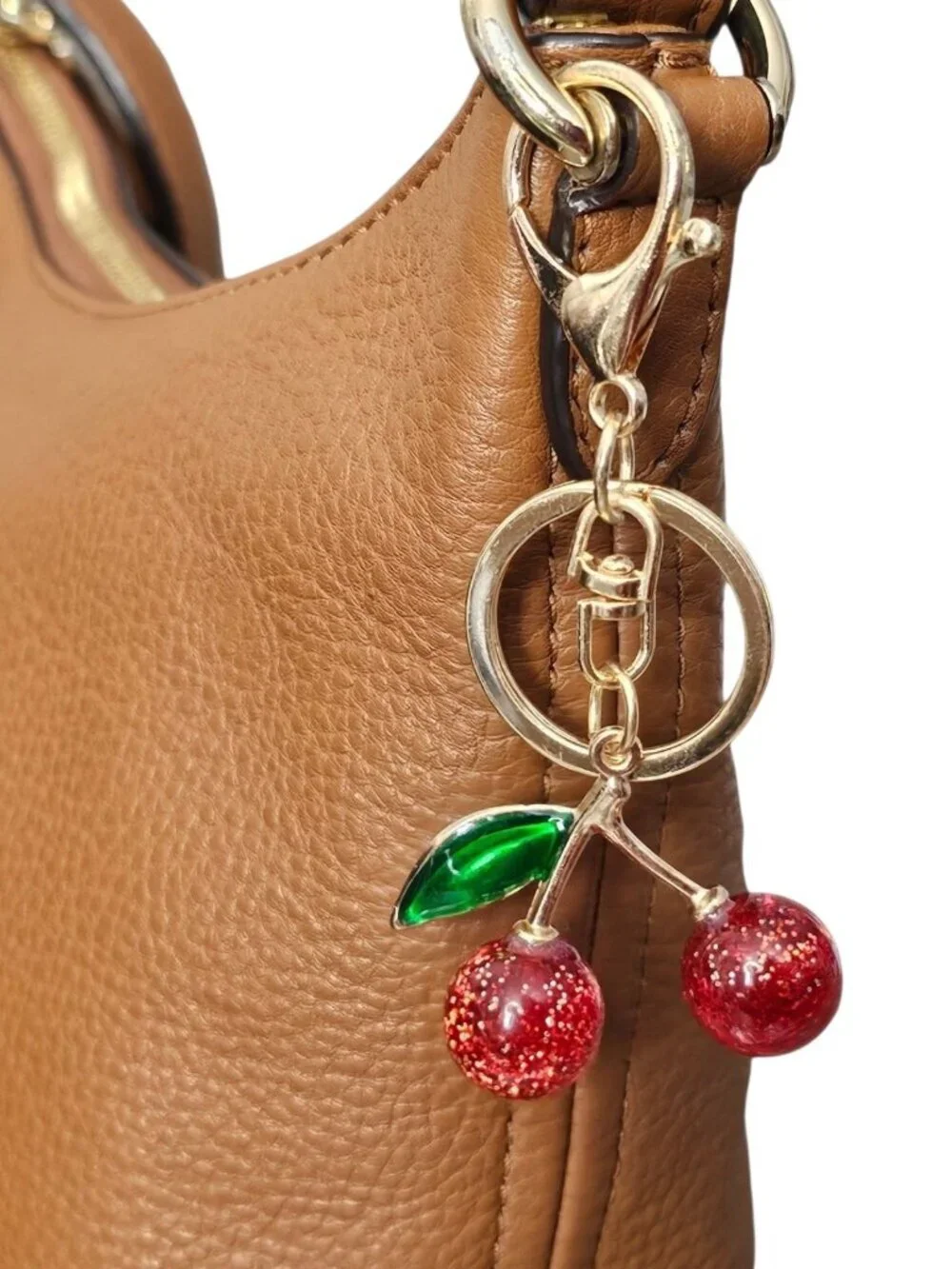 Cherry Fruit Keychain Resin Enamel Glitter Red Gold Keychain Bag Charm Medium